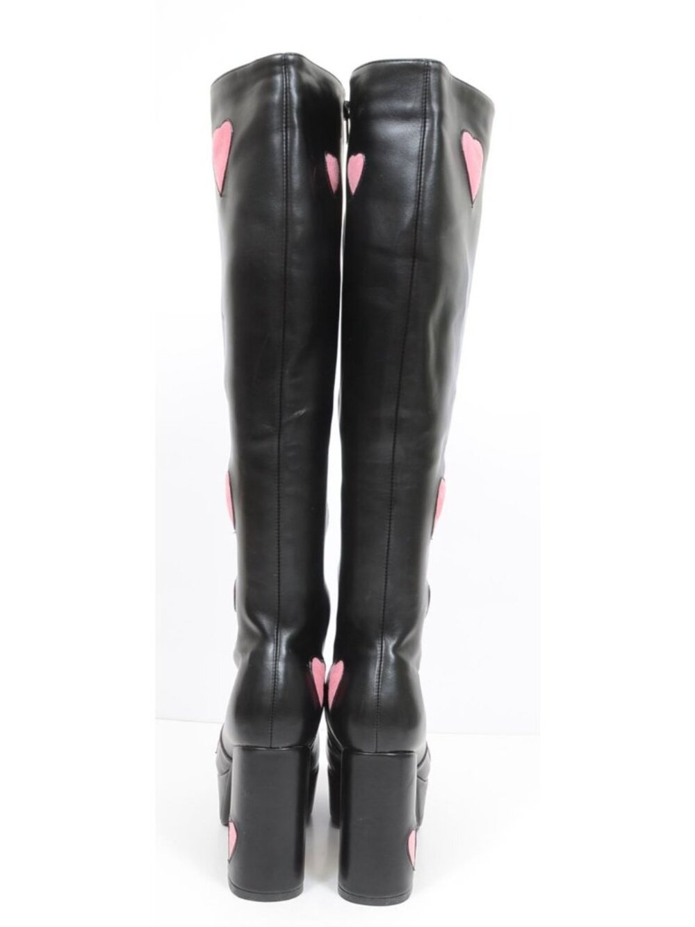 Lamoda Black Knee High Pink Heart Platform Boots Size UK 4 US 6 Vegan Leather - Picture 7 of 9
